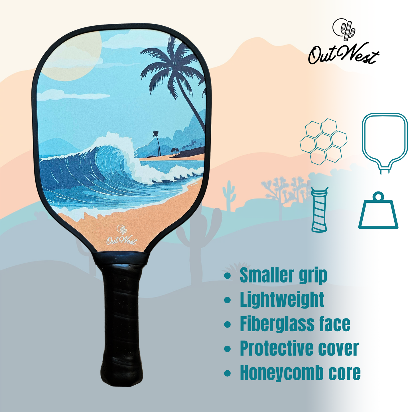 OutWest Sport Kids Fiberglass Pickleball Paddle (Ages 5-12). Lightweight, Durable, and Perfect for Young Players
