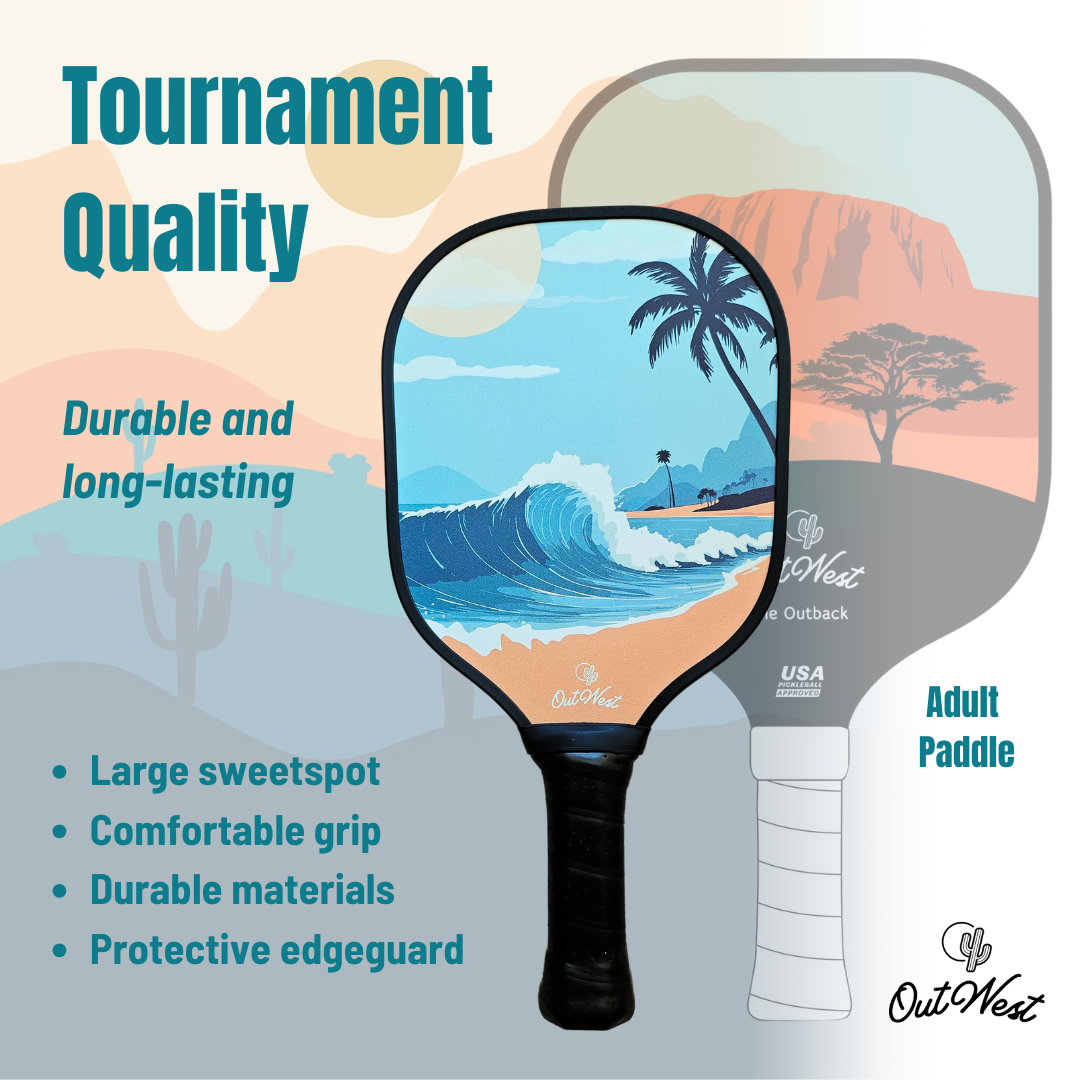 OutWest Sport FAMILY BUNDLE | 2 Adult Sunrise Carbon Fiber Pickleball Paddles, 2 Kids Fiberglass Paddles | 2 Outdoor Pickleballs (Adult paddles are USAPA Approved )