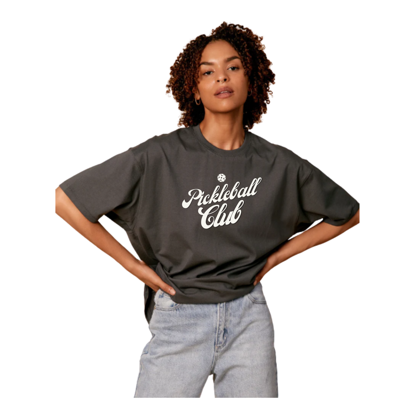 Pickleball Graphic T-Shirt | "Pickleball Club" Design | 100% Cotton | Loose Fit | Women's Crew | Dark Grey