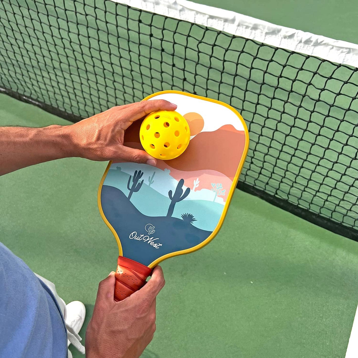 OutWest Sport FAMILY BUNDLE | 2 Adult Sunrise Carbon Fiber Pickleball Paddles, 2 Kids Fiberglass Paddles | 2 Outdoor Pickleballs (Adult paddles are USAPA Approved )