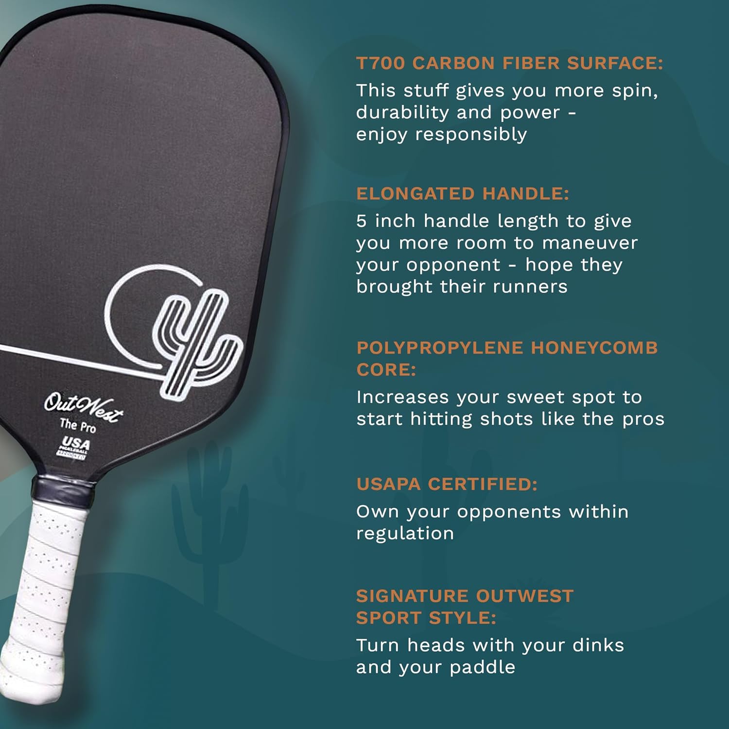 OutWest Sport Professional Pickleball Paddle - The Pro, USAPA Approved