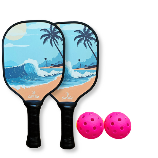 OutWest Sport Kids Fiberglass Pickleball Paddle BUNDLE (Ages 5-12). Includes 2 Paddles & 2 Outdoor Pickleballs