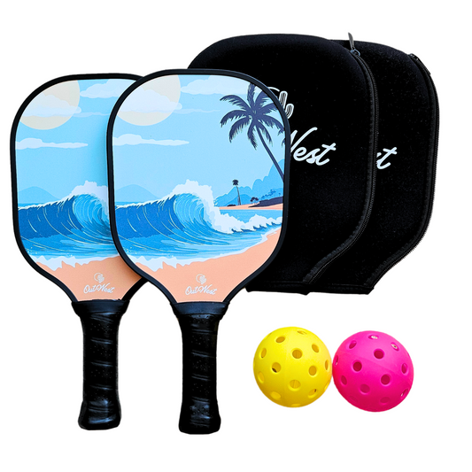 OutWest Sport Kids Fiberglass Pickleball Paddle BUNDLE (Ages 5-12). Includes 2 Paddles w/ Protective Headcover & 2 Outdoor Pickleballs