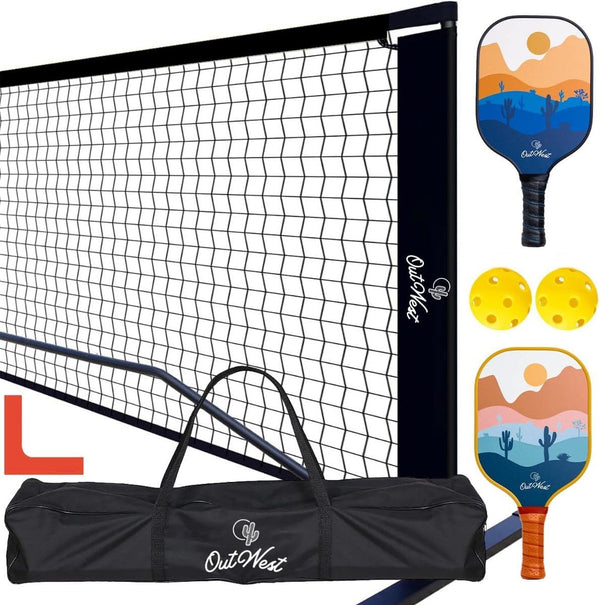 OutWest Sport Picklball Net Bundle - Net, 2 Paddles, 2 Balls, and Throw-down lines court markers, USAPA Approved